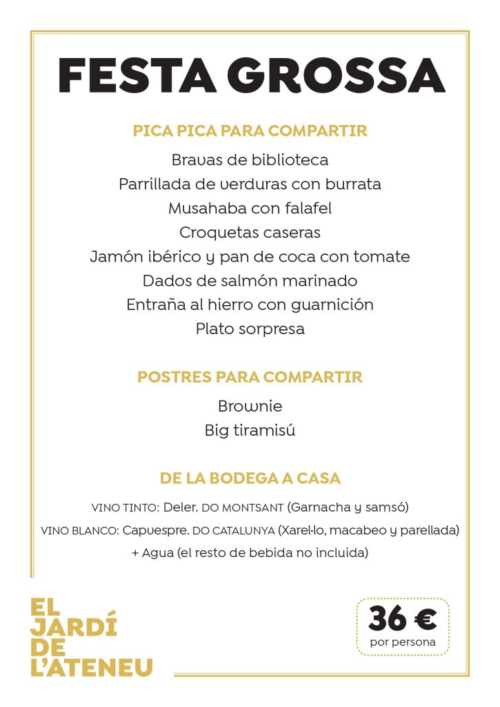 Restaurante el jardin del ateneu barcelones, menu de grupos