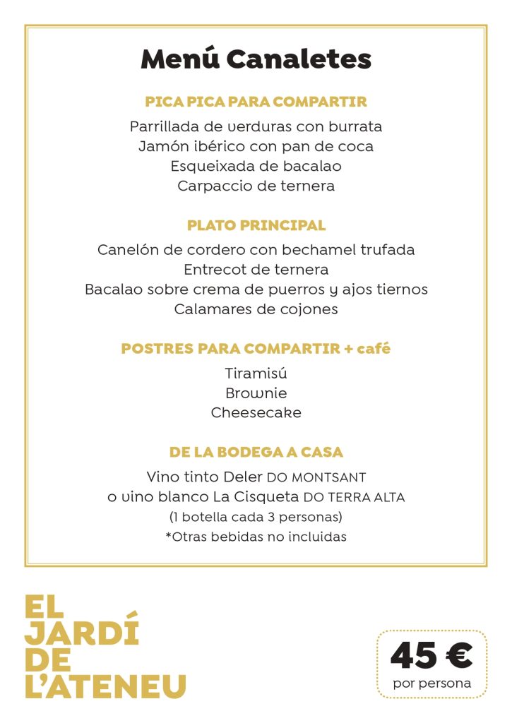 menú de grupo canaletes restaurante el jardin del ateneu barcelones